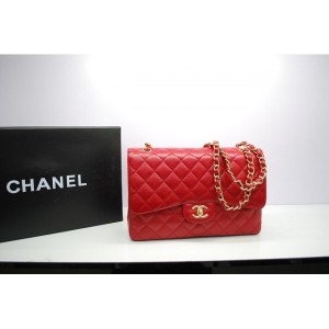 Rosso Chanel 36097 Caviar Flap Borse In Pelle Con Ghw Jumbo