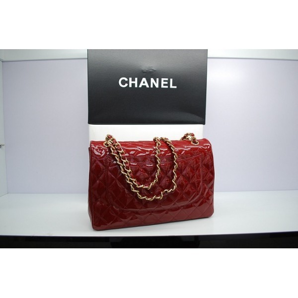 Rosso Chanel 36097 Patent Flap Borse In Pelle Con Ghw Jumbo