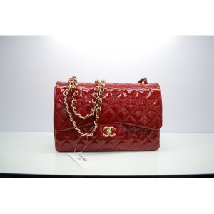 Rosso Chanel 36097 Patent Flap Borse In Pelle Con Ghw Jumbo