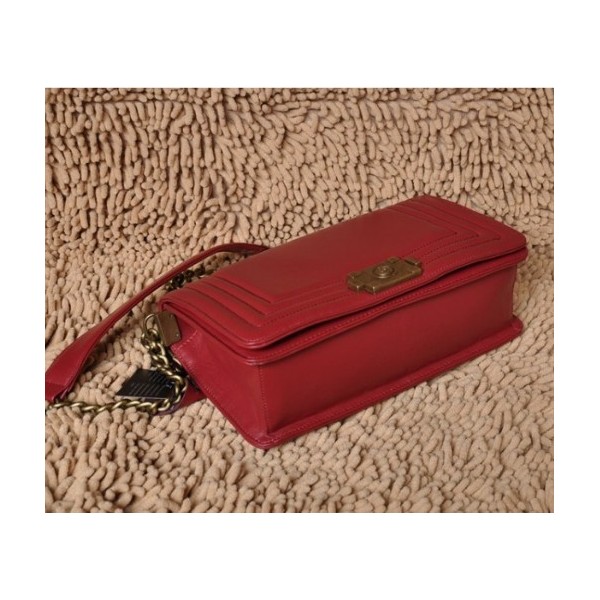 Borse Chanel Boy 2011 Rosso Scuro Pelle Di Agnello Con Oro Hw Ve