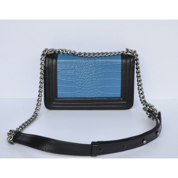 Chanel A67064 Boy Blu & Nero Croc Veins Leather Flap Borse