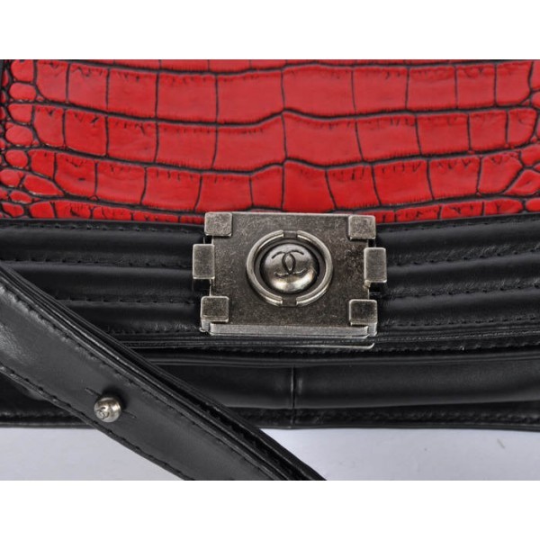 Chanel A67064 Boy Rosso & Nero Croc Veins Leather Flap Borse