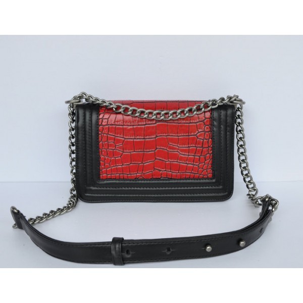 Chanel A67064 Boy Rosso & Nero Croc Veins Leather Flap Borse