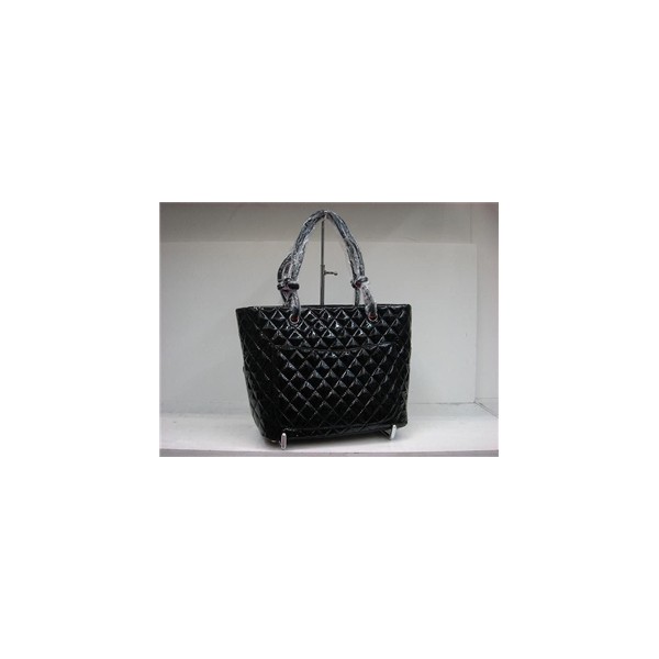 Chanel Cambon Borse In Pelle In Vernice Nera Con Bianco Logo Dop