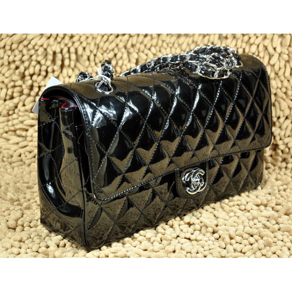 A01113 Chanel Classic Flap Borse In Pelle Nera In Vernice Con Ec