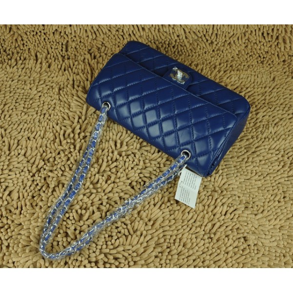 Borse Chanel Flap A01113 Agnello Blu Con Hardware In Argento