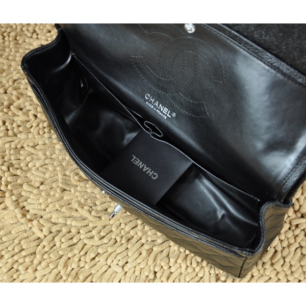 Chanel A01113 Classic Black Flap Borse Caviar Con Hardware Argen