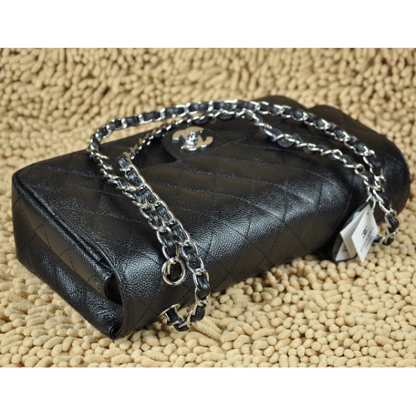 Chanel A01113 Classic Black Flap Borse Caviar Con Hardware Argen