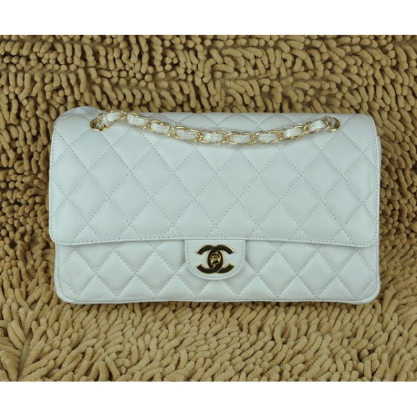 Chanel A01113 Flap Borse Agnello Bianco Con Hardware Oro