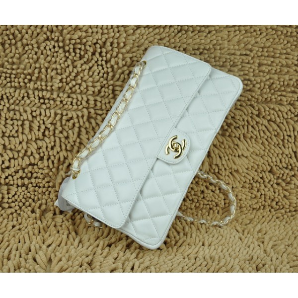 Chanel A01113 Flap Borse Agnello Bianco Con Hardware Oro