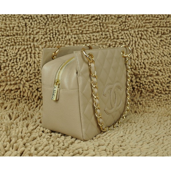 Chanel A58004 Albicocca Caviar Shopping Borse In Pelle Oro Con H