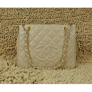 Chanel A58004 Albicocca Caviar Shopping Borse In Pelle Oro Con H