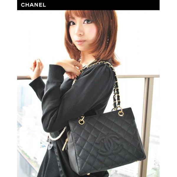 Chanel A58004 Nero Caviar Shopping Borse In Pelle Con Silver Hw