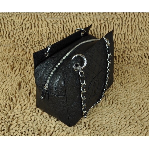 Chanel A58004 Nero Caviar Shopping Borse In Pelle Con Silver Hw