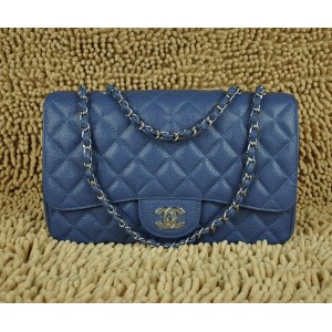 Blu Borse Chanel A28600 Jumbo Flap Con Grani Dargento Hw