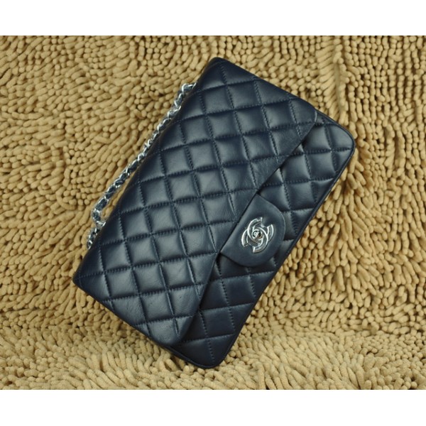 Borse Chanel A28600 Flap Agnello Blu Jumbo Con Hardware Argento