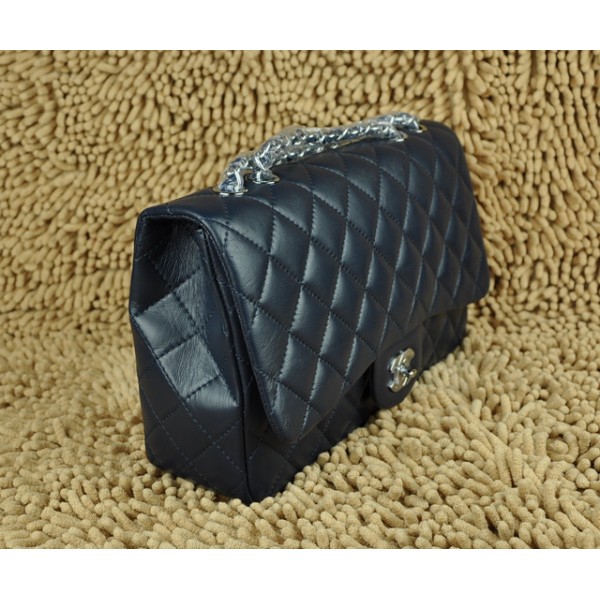 Borse Chanel A28600 Flap Agnello Blu Jumbo Con Hardware Argento