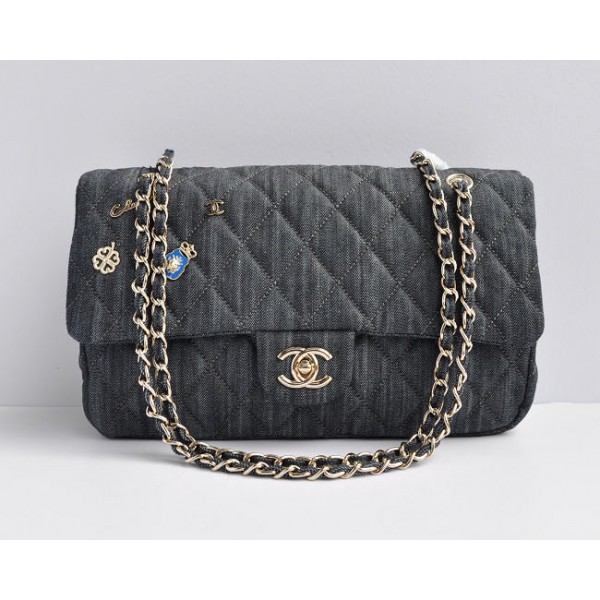 Borse Chanel Flap Denim Grigio Classic Con Hardware Oro