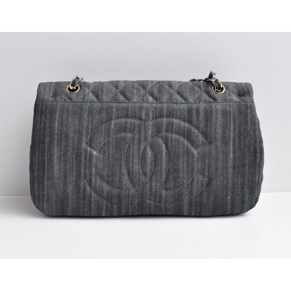 Borse Chanel Flap Denim Grigio Classic Con Hardware Oro