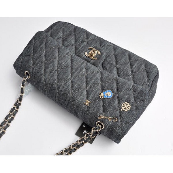 Borse Chanel Flap Denim Grigio Classic Con Hardware Oro