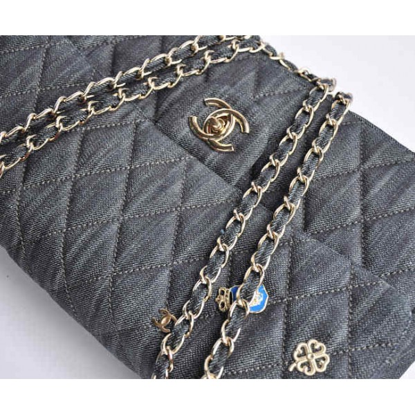 Borse Chanel Flap Denim Grigio Classic Con Hardware Oro