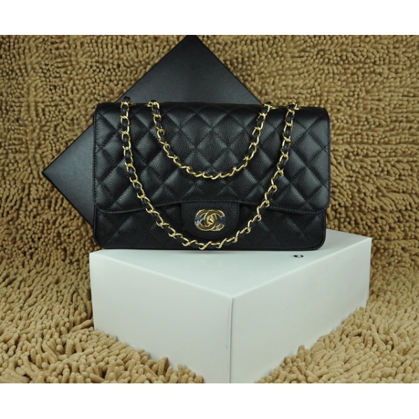 Borse Chanel Flap Jumbo A28600 In Pelle Fiore Nero Con Oro Hw