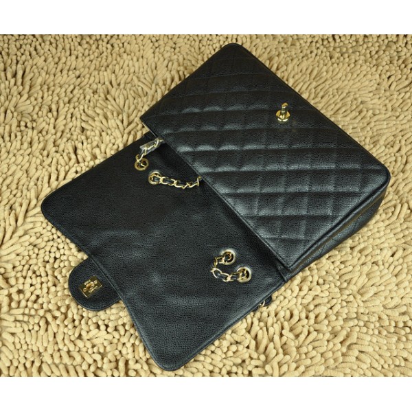 Borse Chanel Flap Jumbo A28600 In Pelle Fiore Nero Con Oro Hw