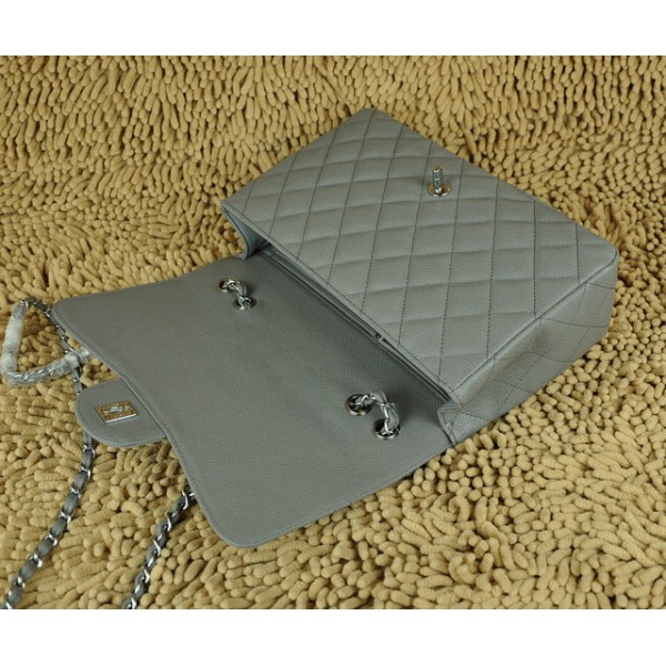 Borse Chanel Flap Jumbo A28600 In Pelle Grigia Con Grani Dargen