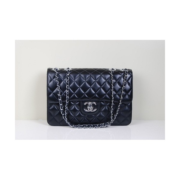 Borse Chanel Flap In Pelle Di Agnello Nero Con 48022 Argento Hw