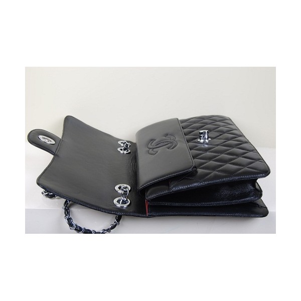 Borse Chanel Flap In Pelle Di Agnello Nero Con 48022 Argento Hw