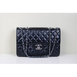 Borse Chanel Flap In Pelle Di Agnello Nero Con 48022 Argento Hw