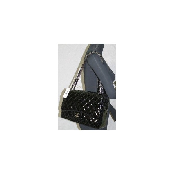 Chanel 2010 Patent Flap Borse In Pelle Con Maxi Nero Ecs