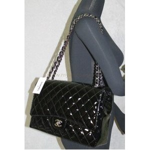 Chanel 2010 Patent Flap Borse In Pelle Con Maxi Nero Ecs