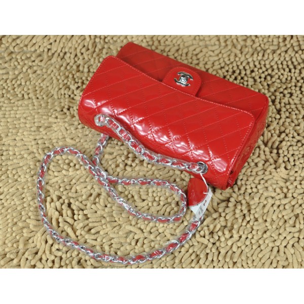 Chanel A01112 Red Bag In Pelle Di Brevetto Con Hardware Argento