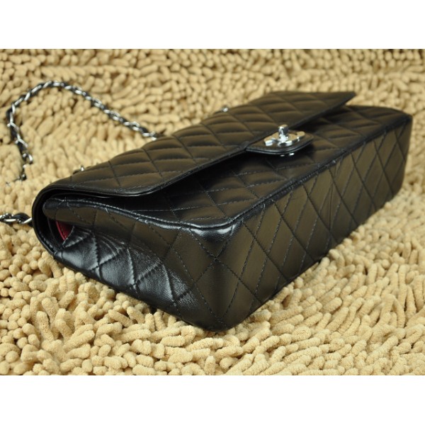 Chanel A01113 Nero Flap Borse Agnello Con Hardware Argento