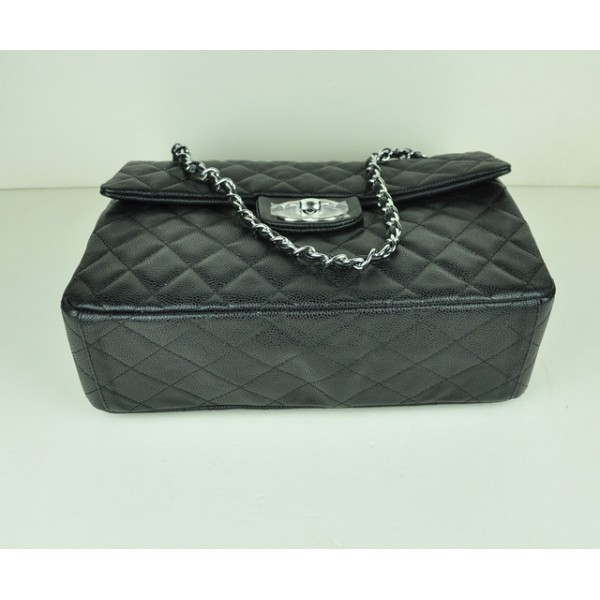 Chanel A46558 Nero Caviar Flap Borse In Pelle Con Silver Hw