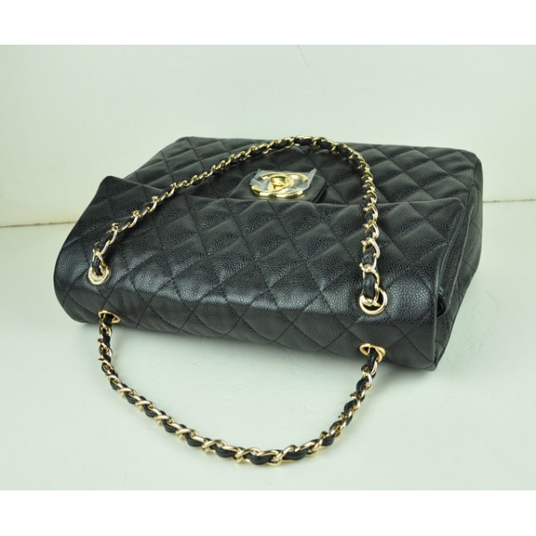 Chanel A46558 Nero Caviar Leather Flap Bag Con Gold Hw