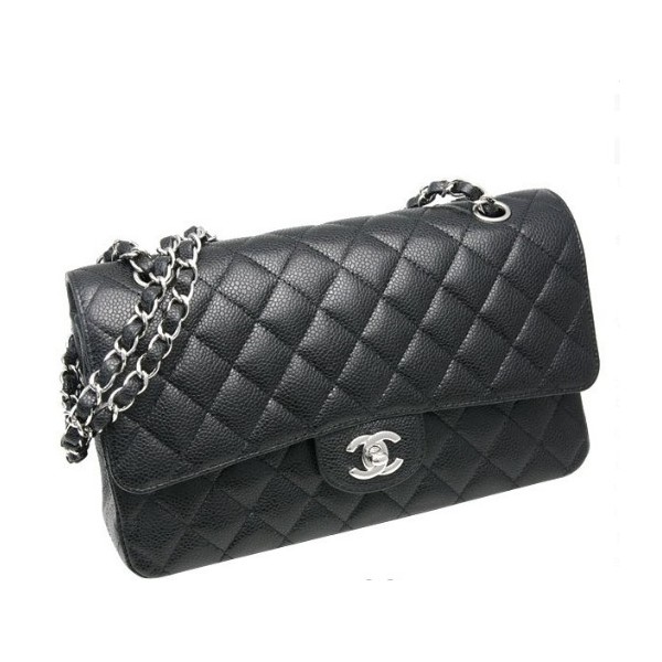 Chanel Classic Black Caviar Flap Borse In Pelle Con Shw