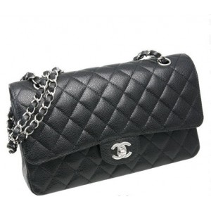 Chanel Classic Black Caviar Flap Borse In Pelle Con Shw