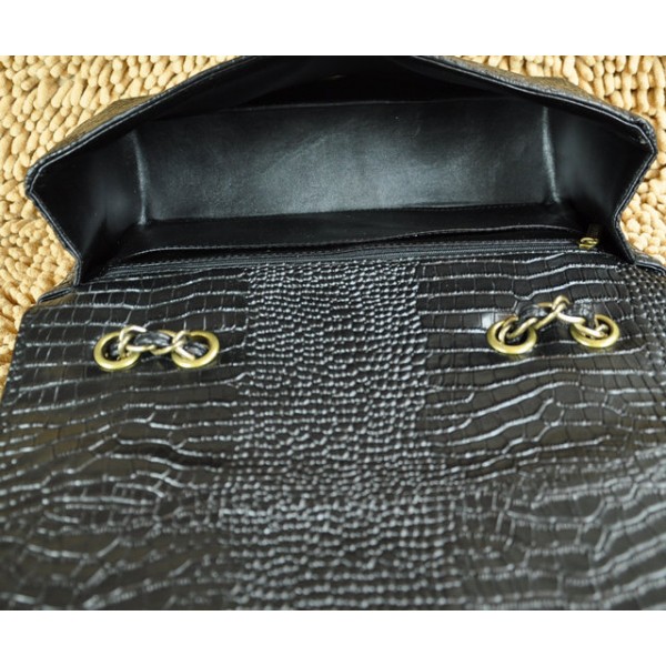 Chanel Croc Veins Borse Classico Lembo Di Pelle Nera