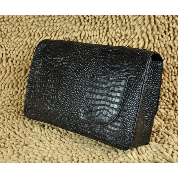 Chanel Croc Veins Borse Classico Lembo Di Pelle Nera