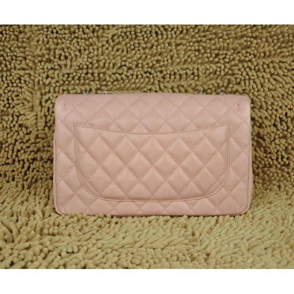 Chanel Pink Grain Leather Flap Borse Jumbo A28600 Con Silver Hw