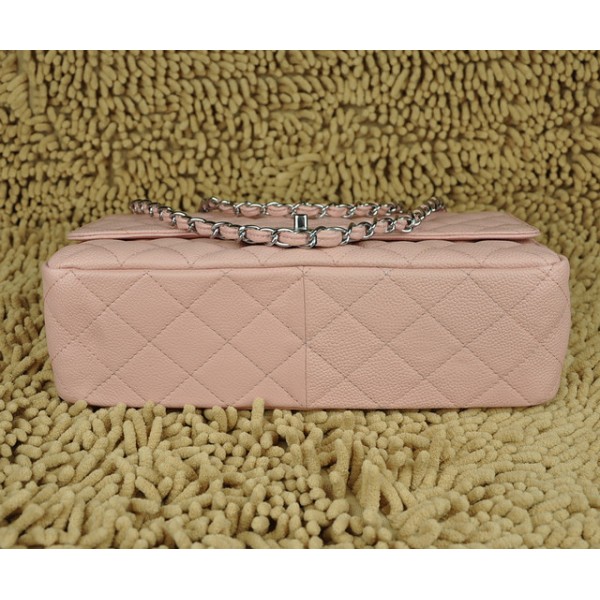 Chanel Pink Grain Leather Flap Borse Jumbo A28600 Con Silver Hw