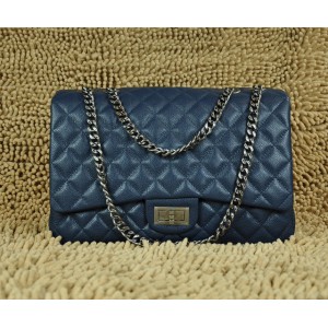 Chanel Quilted 28988 Blue Classic Flap Borse In Pelle Caviar