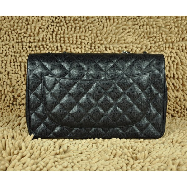 Chanel In Pelle Fiore Nera A28600 Jumbo Flap Borse Con Silver Hw