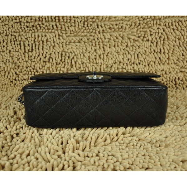 Chanel In Pelle Fiore Nera A28600 Jumbo Flap Borse Con Silver Hw