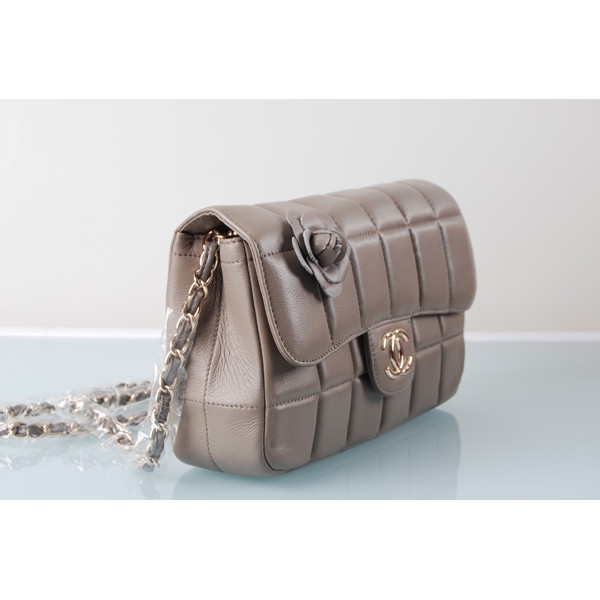 Borse Chanel Flap Camellia Agnello Grigio Con Hardware Oro