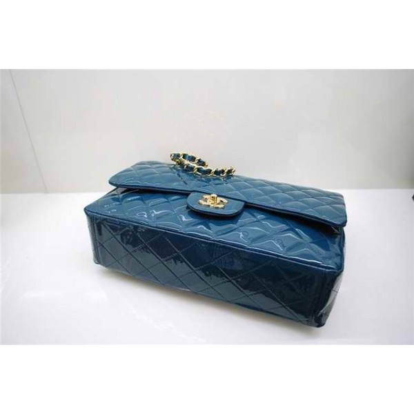 Chanel A47600 Dark Blue Patent Leather Flap Borse Maxi Con Oro H