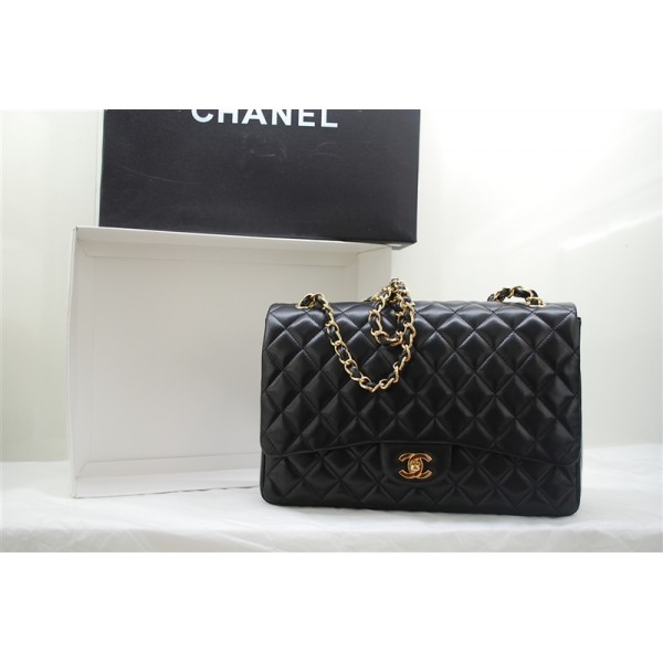 Chanel A47600 Flap Borse Pelle Di Agnello Nero Con Maxi Oro Hw