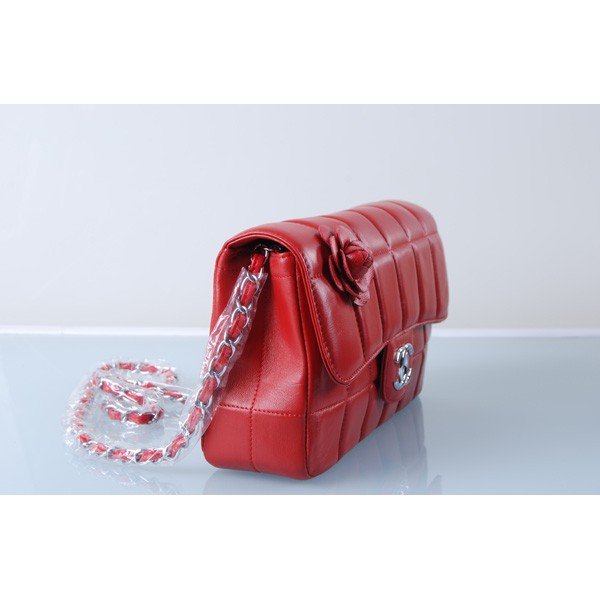 Chanel Classic Flap Borse Camellia Agnello Rossa Con Argento Hw